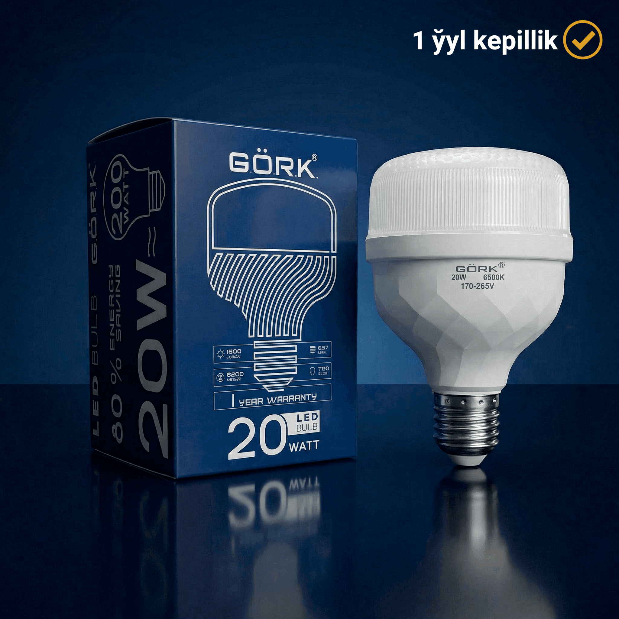 Светодиодная лампа G.Ö.R.K. 20w_t80_e27_6500k_crystal