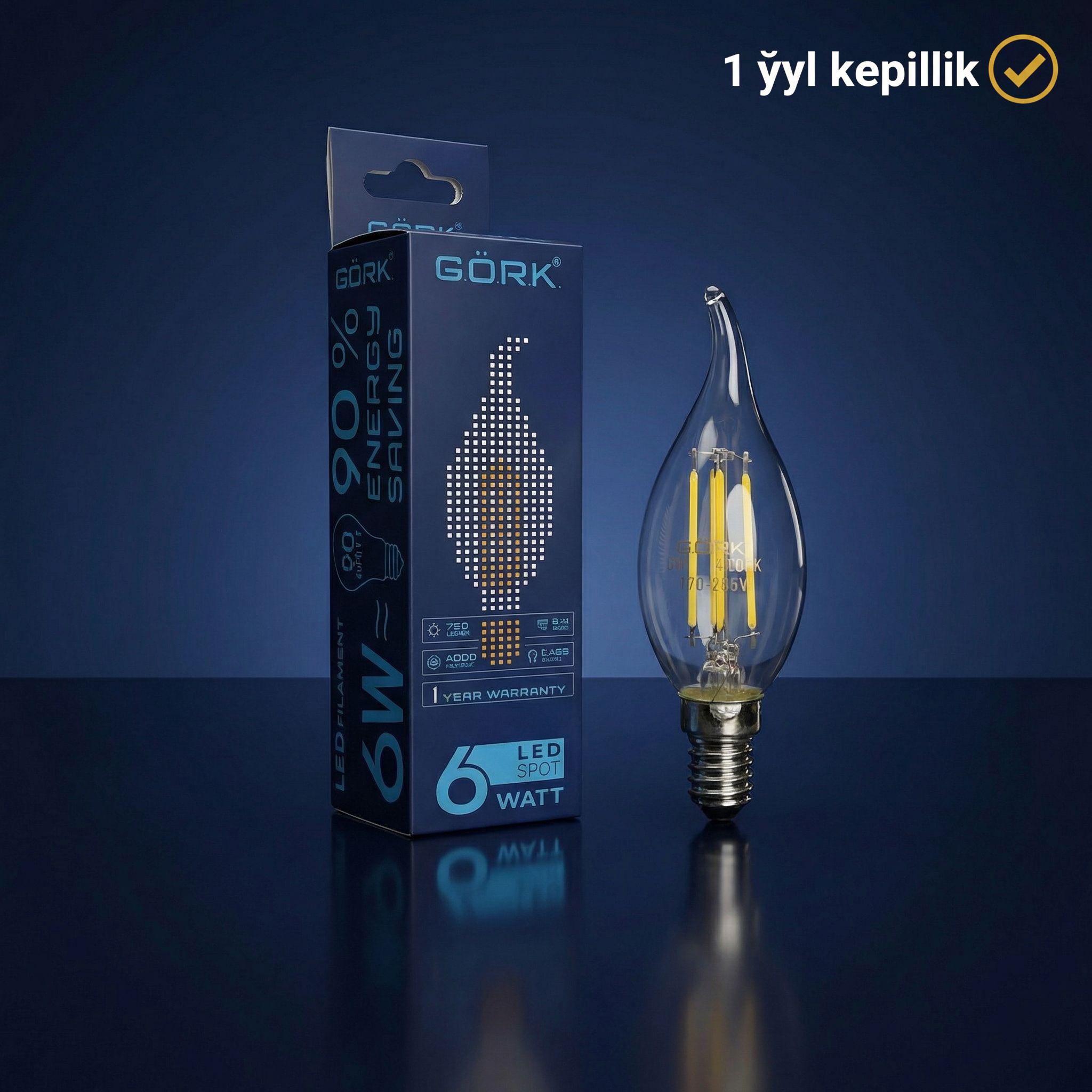 Лампа G.Ö.R.K. 6w_ca35_e14_4000k_filament