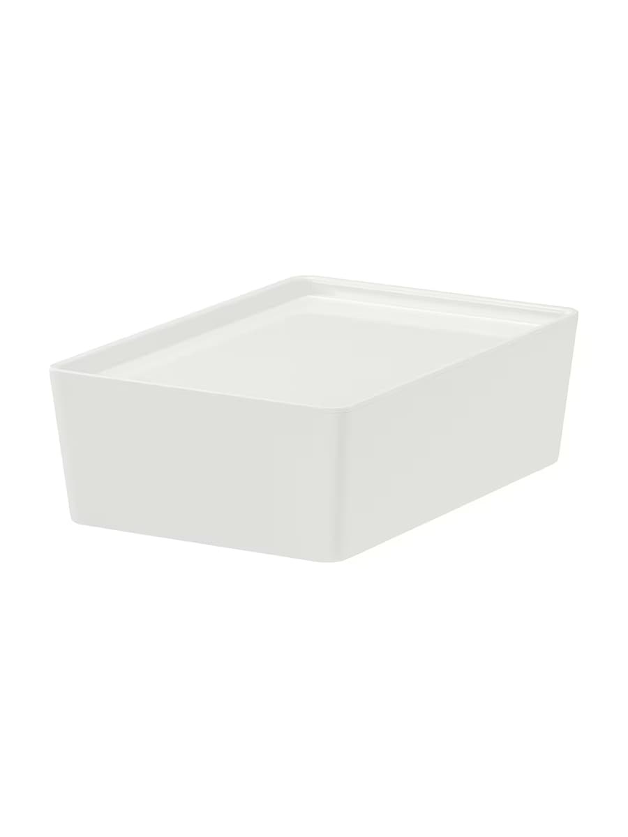Коробка IKEA KUGGIS с крышкой, белая, 18x26x8 см