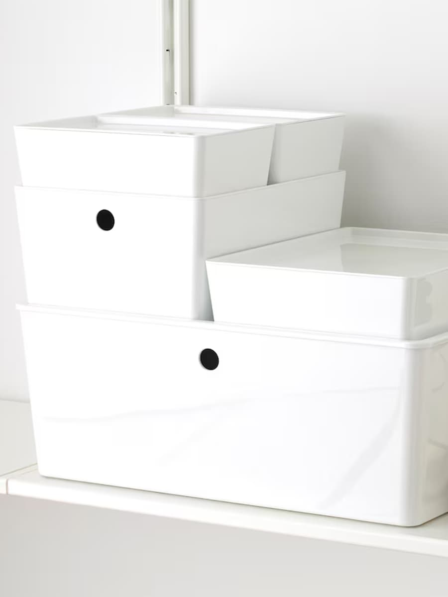 Коробка IKEA KUGGIS с крышкой, белая, 18x26x8 см