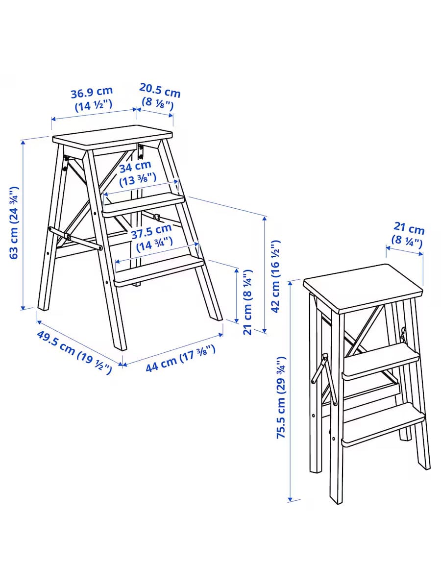 Стремянка IKEA BEKVÄM 3 ступеньки бук 63 см