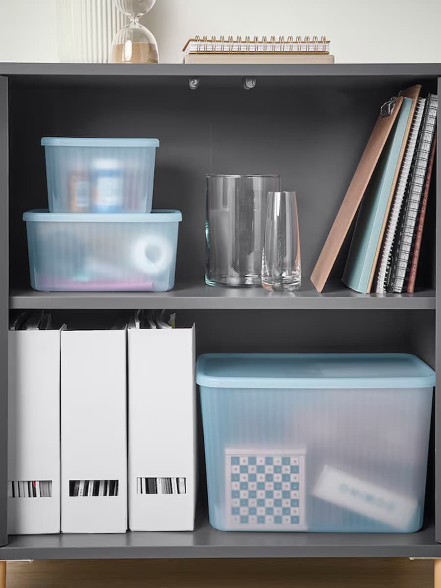 Ящик для хранения с крышкой IKEA RYKTA прозрачный серо-синий, 12x18x12 см, 1.5л