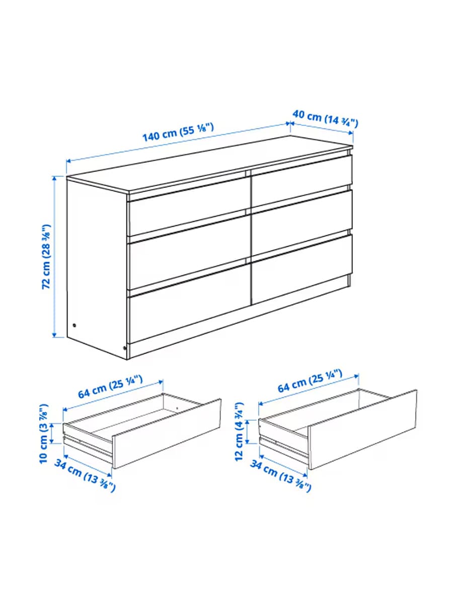 Комод с 6 ящиками IKEA KULLEN белый 140х72 см