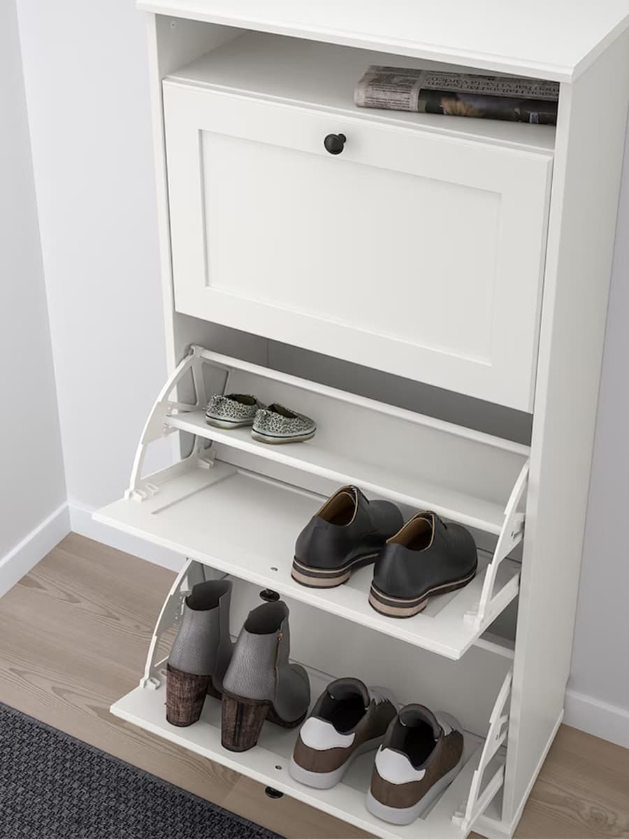 Галошница с 3 отделениями IKEA BRUSALI белая 61х30х130 см