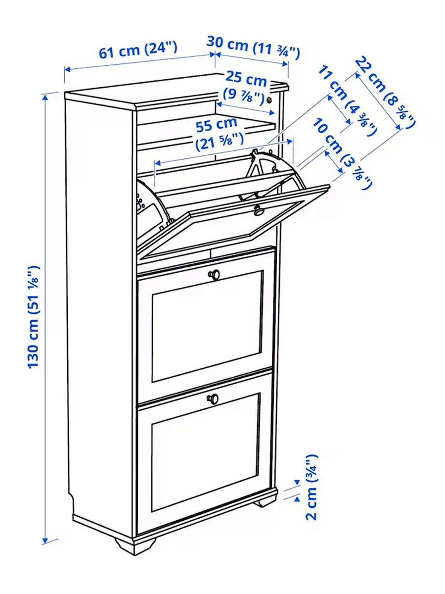 Галошница с 3 отделениями IKEA BRUSALI белая 61х30х130 см
