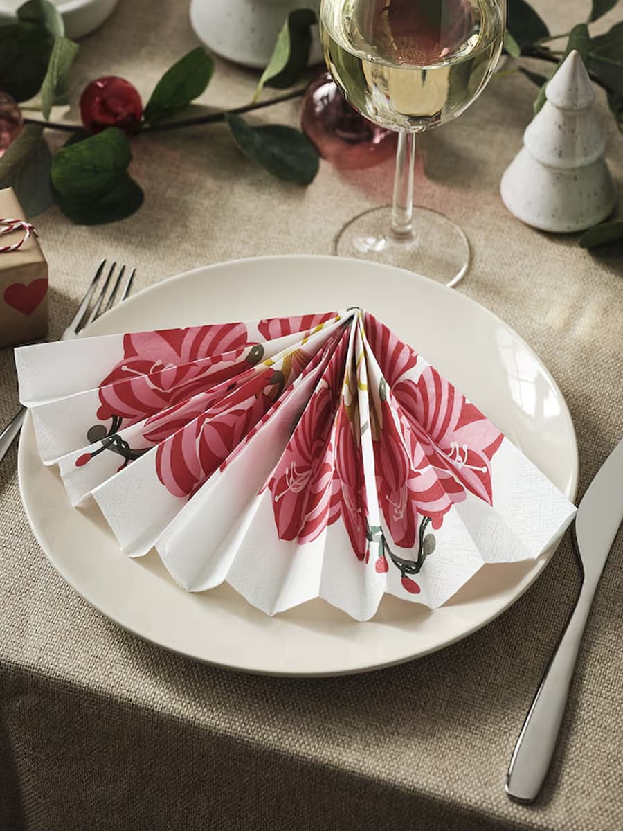 Салфетка бумажная IKEA VINTERFINT Амариллис белый/розовый, 33х33 см