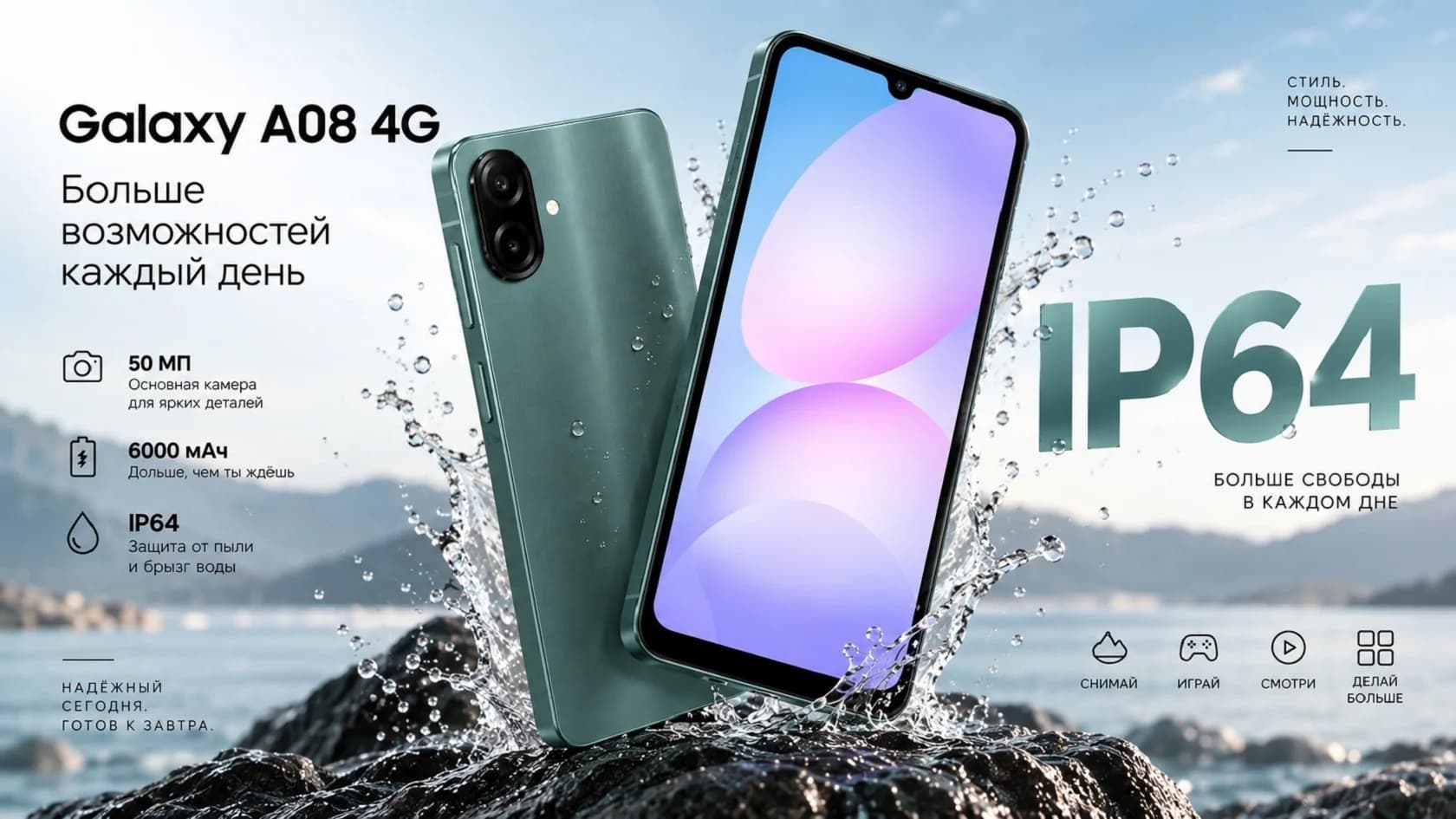 Смартфон Samsung A08 (4/64GB) Dark Blue (Темно-синий)