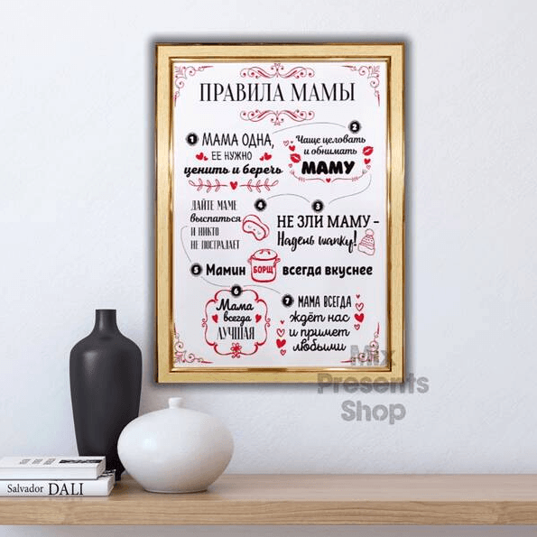 Постер "Правила мамы" А4 в рамке