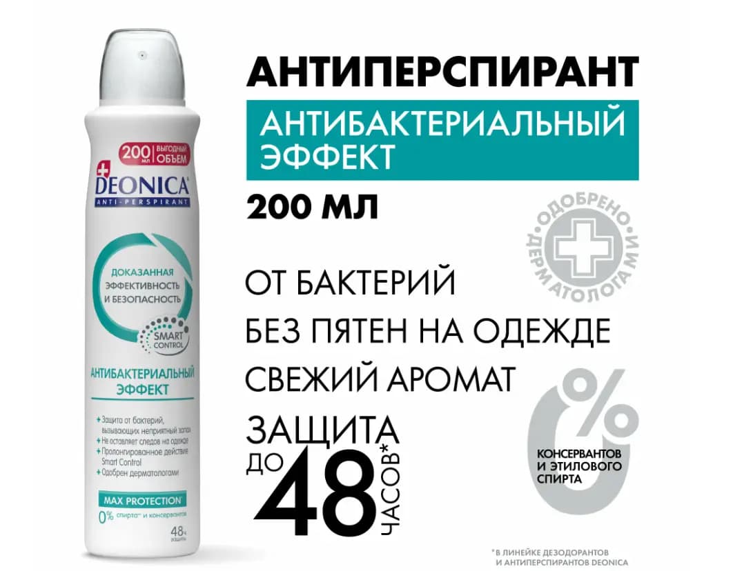 Дезодорант спрей DEONICA FOR WOMEN Антибактериальный эффект, 200 мл