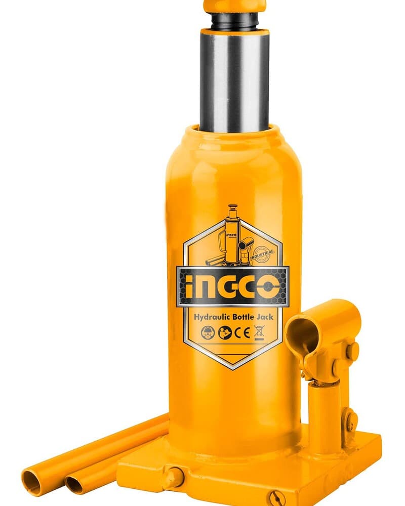 Гидравлический бутылочный домкрат INGCO HBJ1002 INDUSTRIAL 10 т, жёлтый
