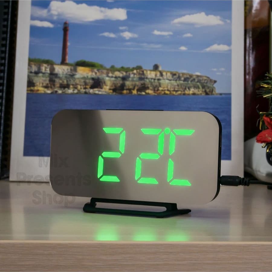 Электронные часы зеркальные LED - будильник (дата, температура)