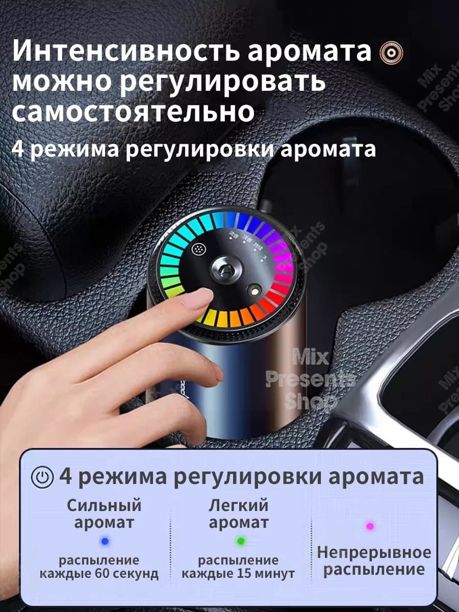 Аромадиффузор для авто с проекцией звёздного неба и эквалайзером (50мл парфюма в комплекте)