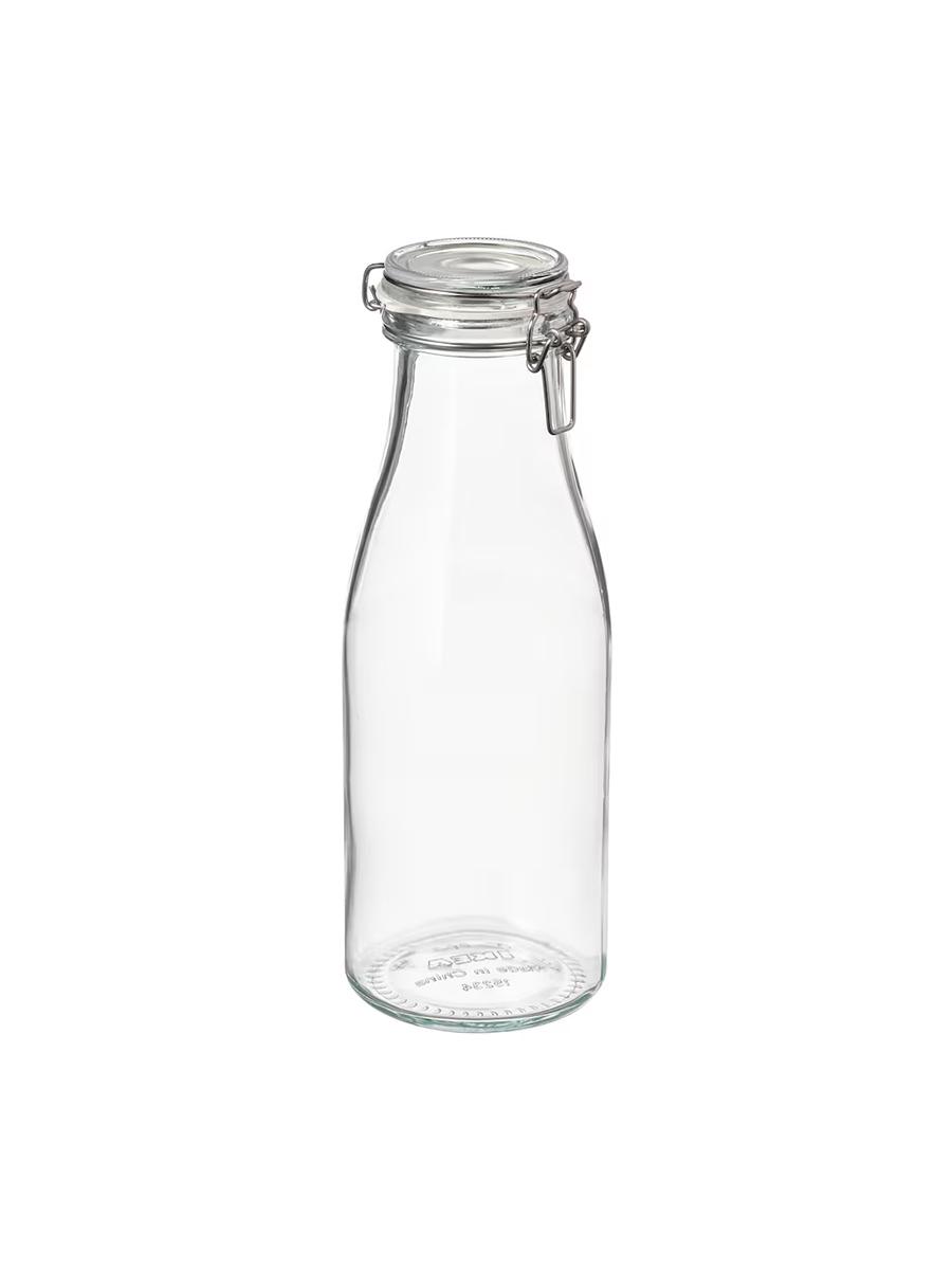 Çüýşe şekilli banka IKEA KORKEN gapakly, arassa aýna, 1.4 l