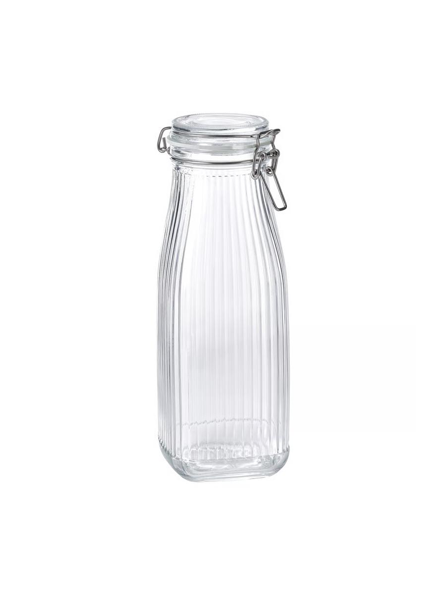 Çüýşe şekilli banka IKEA KÖSSEBÄR gapagy bilen, arassa aýna, 1 l