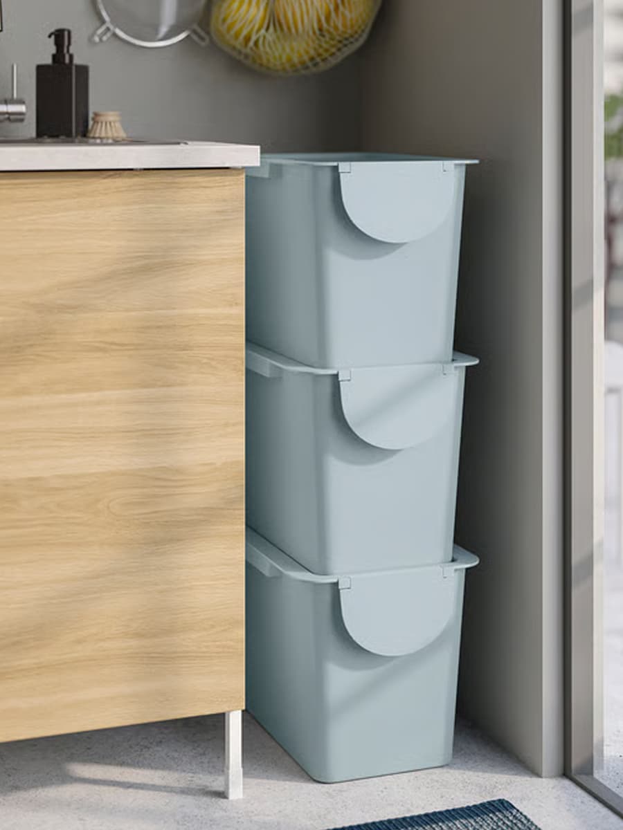 Мусорное ведро IKEA TRÖSKNING ведро с крышкой, светло-серо-голубое, 25 л
