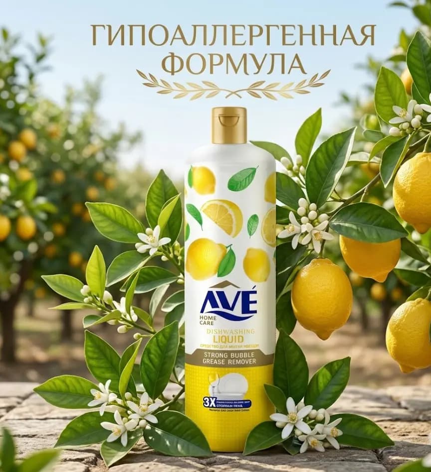Средство для мытья посуды "Ave" лимон, 900 мл