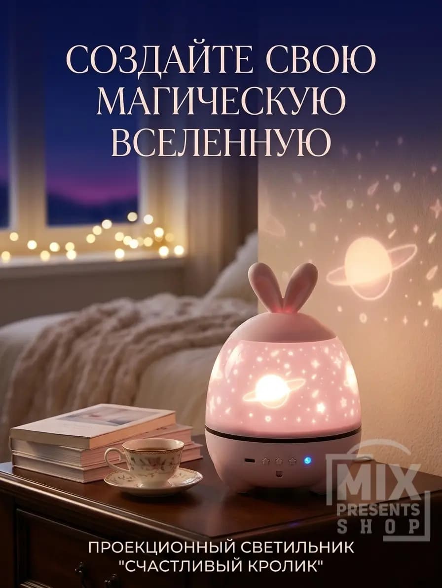 Проекционный светильник "Зайка" Lucky Rabbit (23 картинки) с аккумулятором.